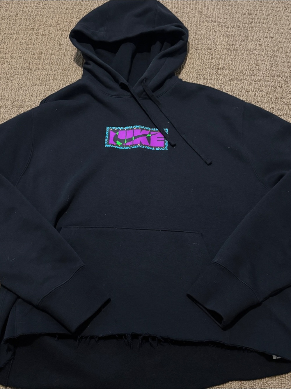 Nike Cropped Black Hoodie with Neon Yellow, Pink and Teal Sun Graphics - Picture 3 of 3